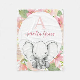Couverture Polaire Eléphant floral rose roux Personnalisé
