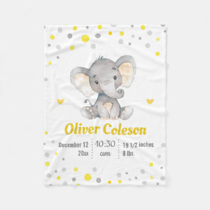 Couverture Polaire Eléphant gris jaune Polka Dot Baby Stats Nursery