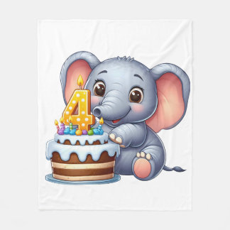 Couverture Polaire Éléphant Mignon 4ème Anniversaire