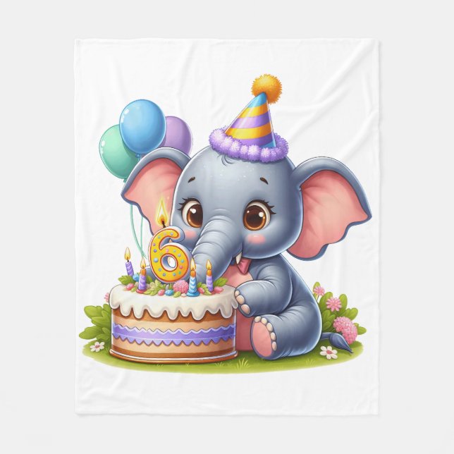 Couverture Polaire Éléphant Mignon 6ème Anniversaire (Devant)