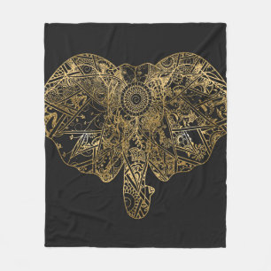 Couverture Polaire Eléphant mignon dessiné à la main Fleur de henn
