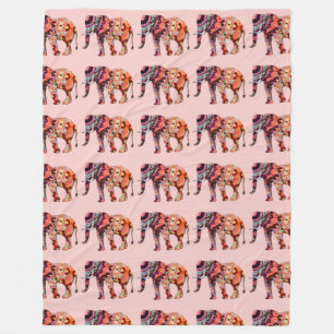 Couverture Polaire Eléphant multicolore coloré sur Arrière - plan ros