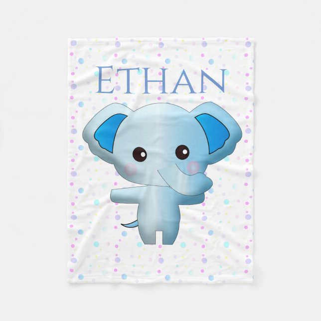 Couverture Polaire Eléphant petit garçon bleu mignon (Devant)
