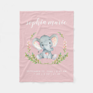 Couverture Polaire Eléphant rose mignon Bébé Fille Statistiques de na