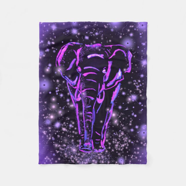 Couverture Polaire Eléphant Rose Violet Neon Marchant La Nuit étoilée (Devant)