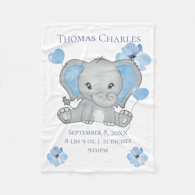 Couverture Polaire Éléphant Statistiques de Naissance Personnalisées  (Devant)