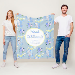 Couverture Polaire Éléphanteau avec une colombe de croix Baptême pers