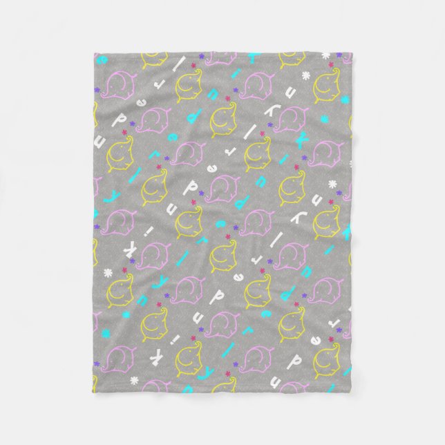 Couverture Polaire Éléphants bébé avec des fleurs (Devant)