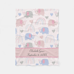 Couverture Polaire Eléphants bleu rose Rainbows Nursery