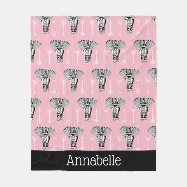 Couverture Polaire Éléphants de Bohême Tribal & Flèches Blanches (Devant)