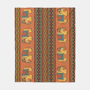 Couverture Polaire Eléphants Indiens, Orange Traditionnel Sans Seamle