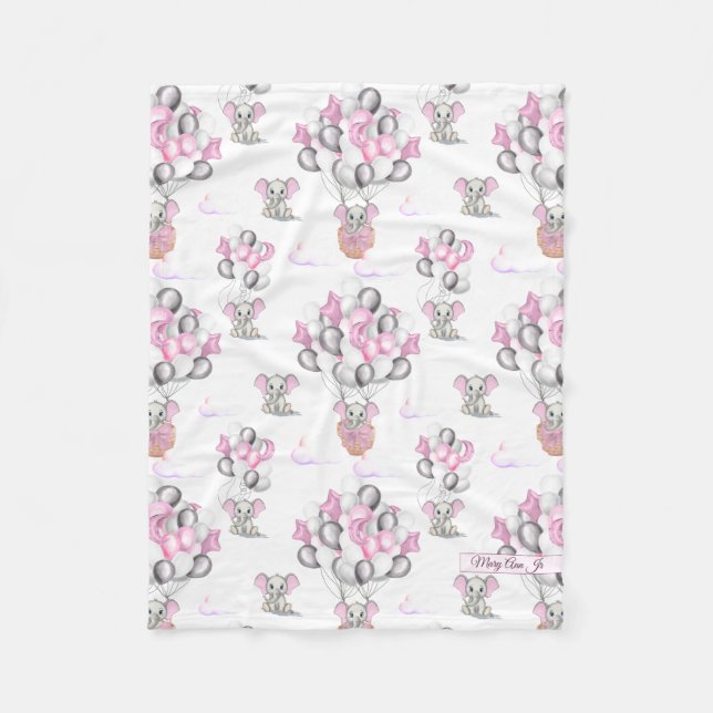 Couverture Polaire Eléphants mignons Ballons et nuages Bébé Fille (Devant)
