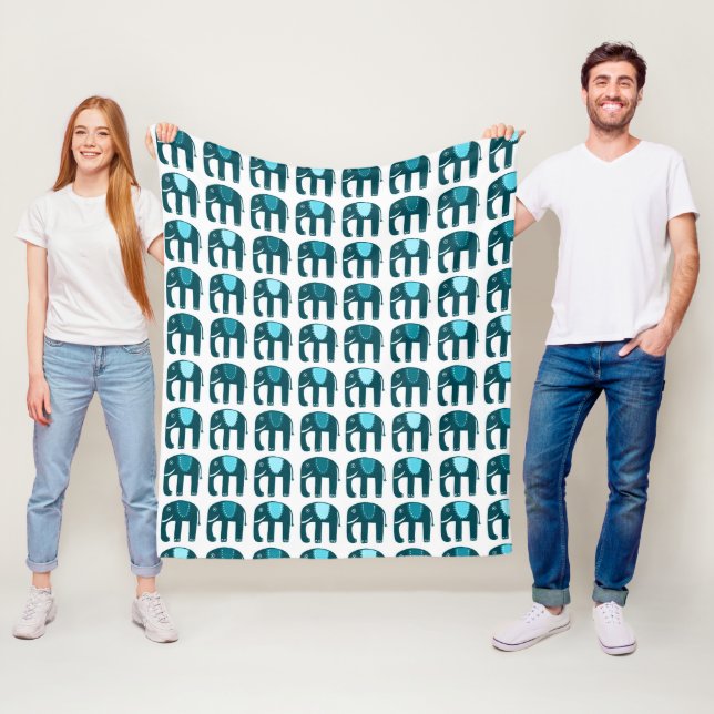 Couverture Polaire Eléphants Motif Bleu (En situation)