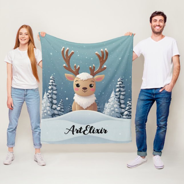 Couverture Polaire Elk neige Cute Kawaii Imprimer Brown (En situation)