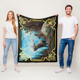 Couverture Polaire Elk, taureau et vache dans la forêt du Montana Fle