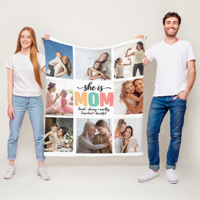 Couverture Polaire Elle est Maman Plaid Collage Photo (En situation)