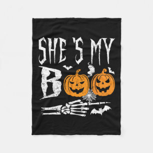 Couverture Polaire Elle est My Boo Skeleton Citrouille Halloween Matc