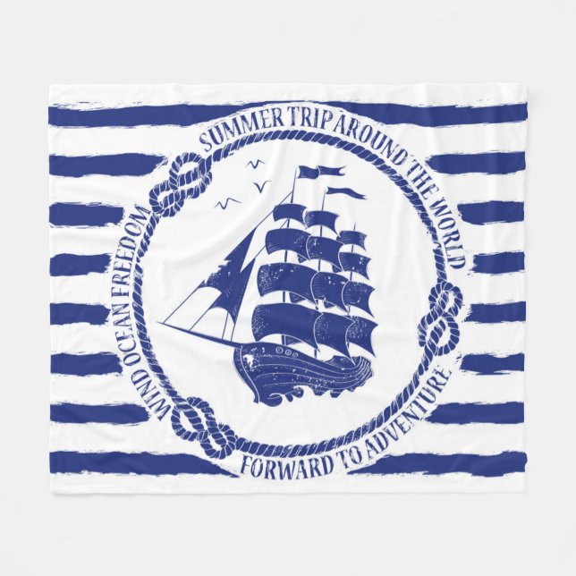 Couverture Polaire Emblème nautique avec le bateau de navigation (Devant (Horizontal))
