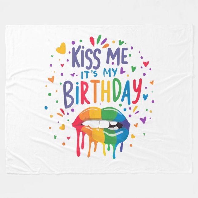 Couverture Polaire Embrasse-moi c'est mon anniversaire (Devant (Horizontal))