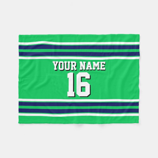 Couverture Polaire Emerald Green avec Navy White Stripes Team Jersey (Devant (Horizontal))