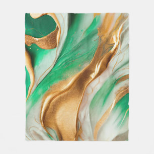 Couverture Polaire Emerald Jade Green et Gold Abstrait Art