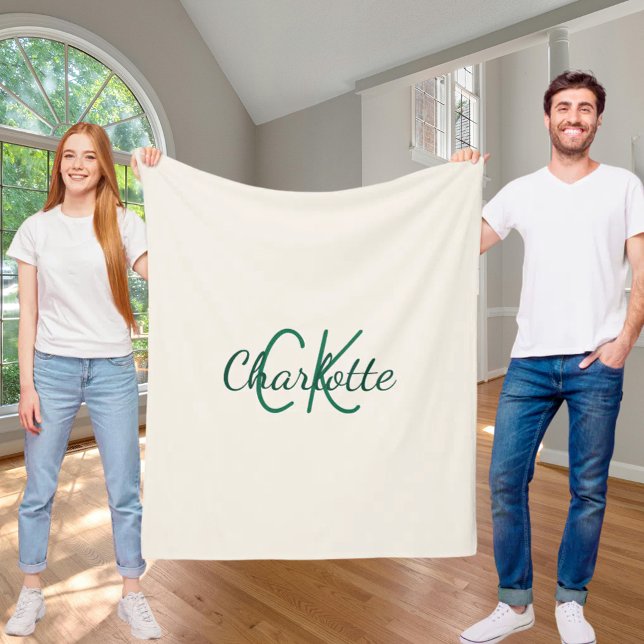 Couverture Polaire Emeraude ivoire monogramme (Créateur téléchargé)