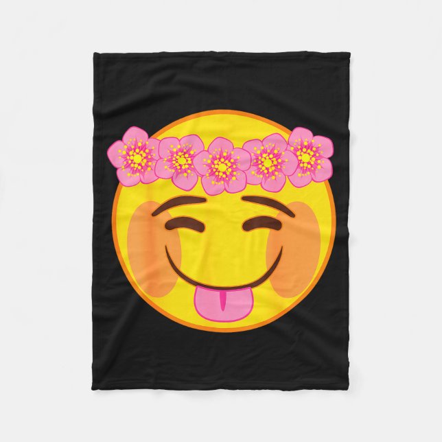 Couverture Polaire Emoji Flower Crown Tongue Yellow Smile Face  (Devant)