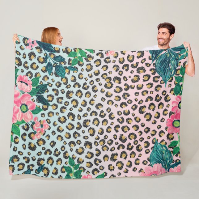 Couverture Polaire Empreinte de léopard de Parties scintillant floral (En situation)