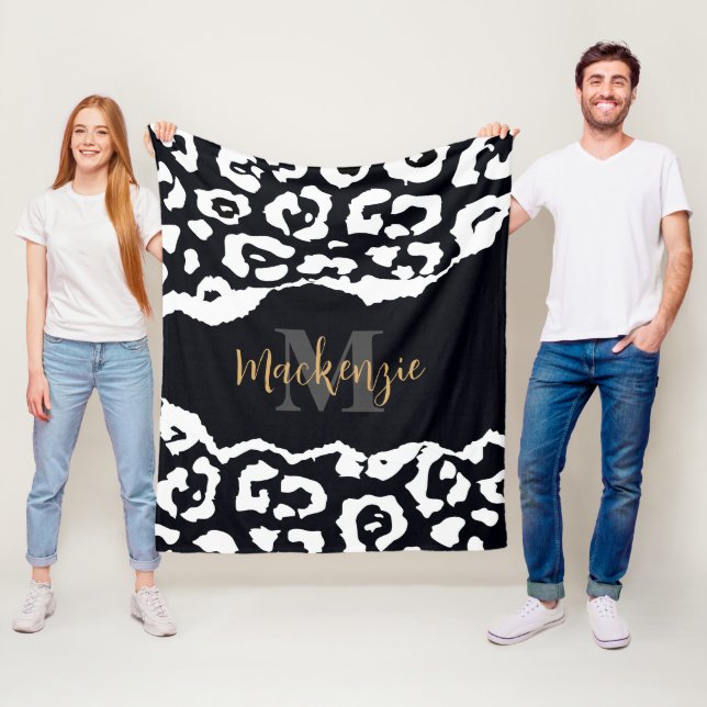 Couverture Polaire Empreinte de léopard noir et blanc (En situation)