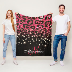 Couverture Polaire Empreinte de léopard Parties scintillant rose et d