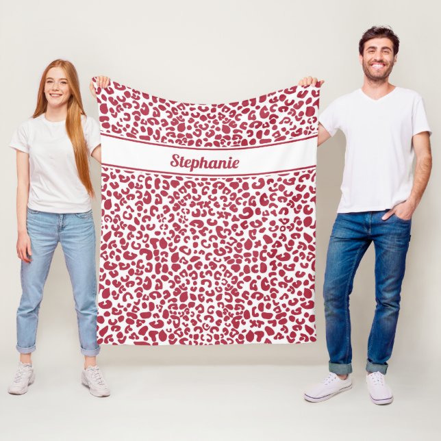 Couverture Polaire Empreinte de léopard tendance rouge et blanc avec  (En situation)
