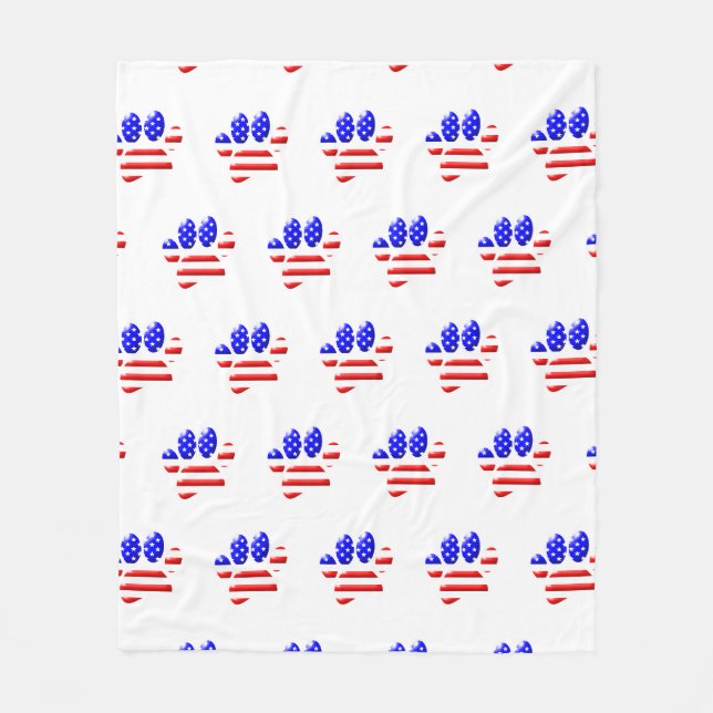 Couverture Polaire Empreinte de patte de chien Drapeau américain (Devant)
