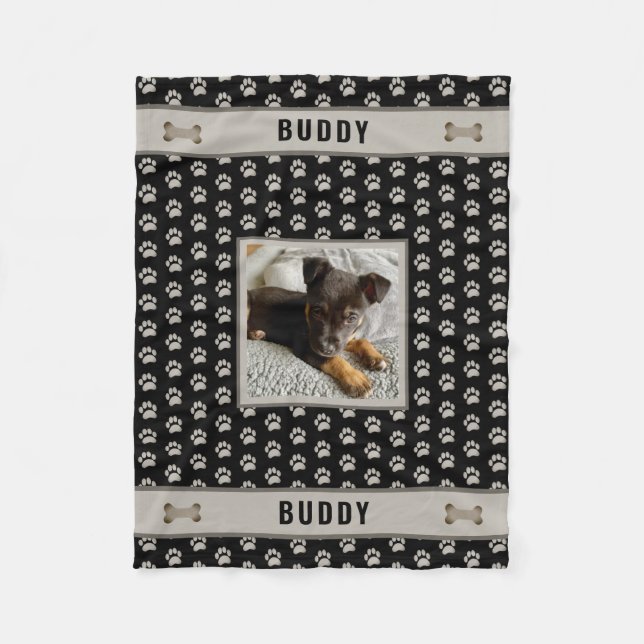 Couverture Polaire Empreinte de patte photo Dog Pet Lover Black Grey (Devant)
