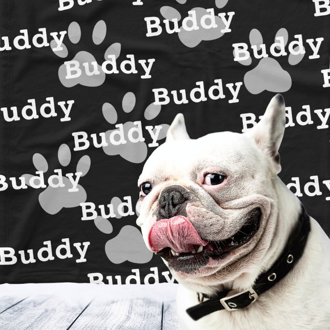 Couverture Polaire Empreintes de pattes blancs noirs Nom personnalisé (Black White Paw Prints Personalized Dog Name Fleece Blanket
)