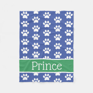 Couverture Polaire Empreintes de pattes blancs sur bleu avec vert per