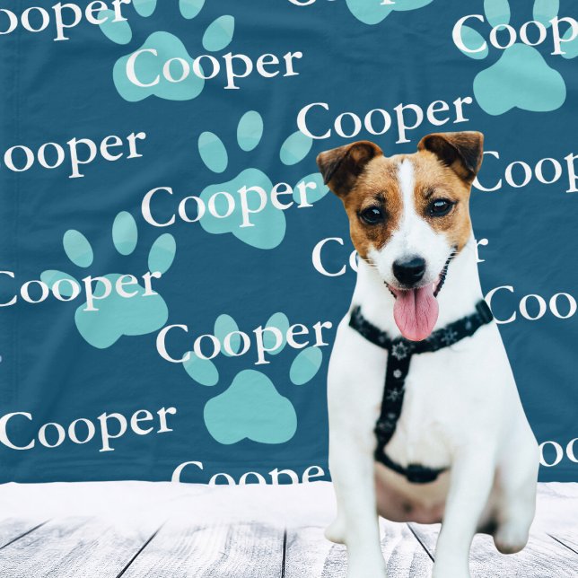Couverture Polaire Empreintes de pattes Blue Personnalisé Chien Nom (Paw Prints Blue Personalized Dog Name Fleece Blanket
)