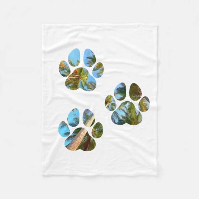 Couverture Polaire Empreintes de pattes de chiens - Palmiers tropicau (Devant)