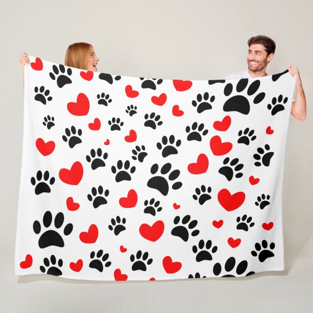 Couverture Polaire Empreintes de pattes De Chiens Random Et Coeurs Ro (En situation)