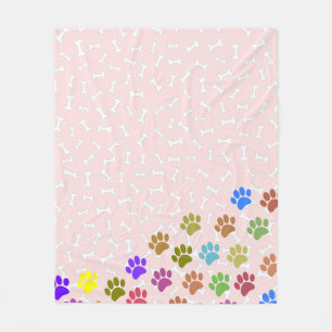Couverture Polaire Empreintes de pattes de chiot coloré et os rose cl