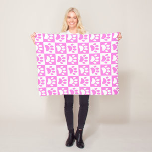 Couverture Polaire Empreintes de pattes De Marionnettes En Rose Et Bl