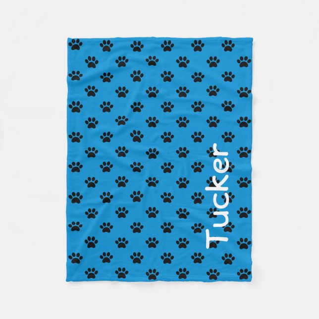 Couverture Polaire Empreintes de pattes noirs sur le bleu d'été Perso (Devant)