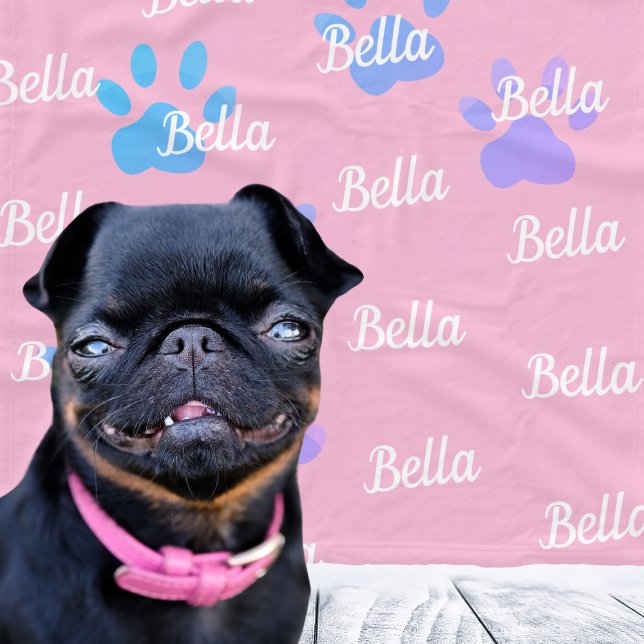Couverture Polaire Empreintes de pattes Pink Personnalisé Femme Chien (Paw Prints Pink Personalized Female Dog Name Fleece Blanket
)