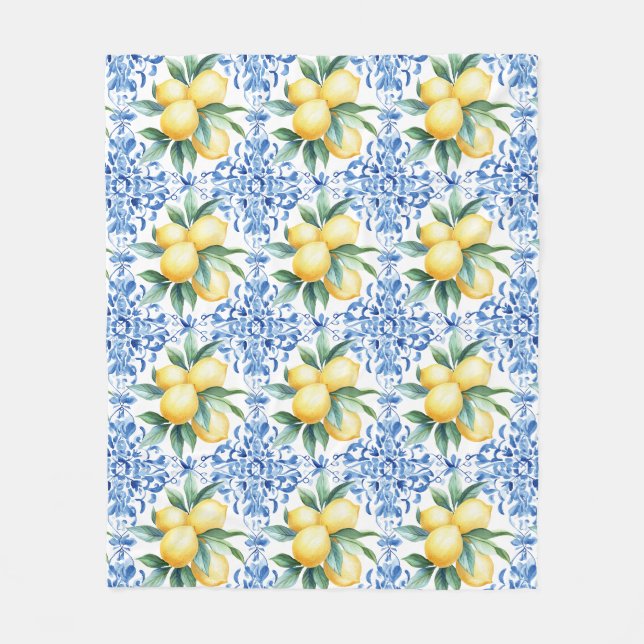 Couverture polaire en carreaux bleu citron aquarel (Devant)