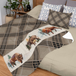 Couverture Polaire en vichy Plaid Aquarelle Bison Buffalo Rustique