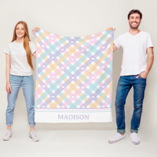 Couverture Polaire en vichy Plaids Coeurs Motif sans couture