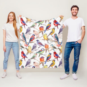 Couverture Polaire Enchanteur Aquarelle Vintage Birds Motif