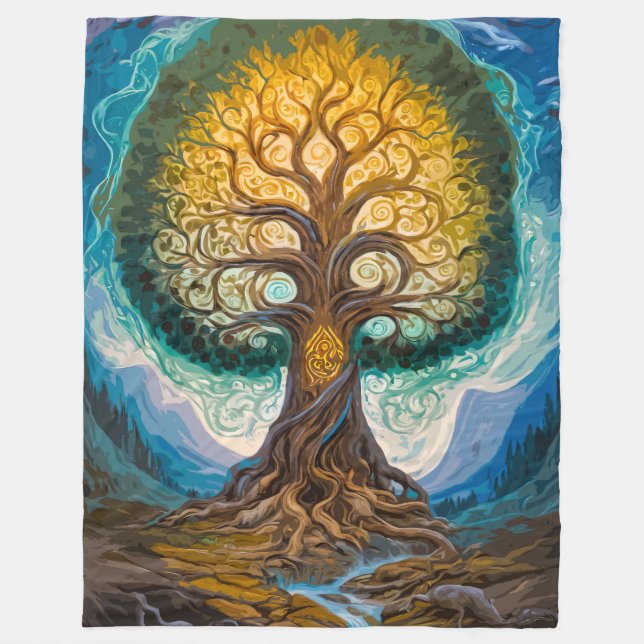 Couverture Polaire Enchanting Yggdrasil Glowing Tree Magical Landscap (Devant)