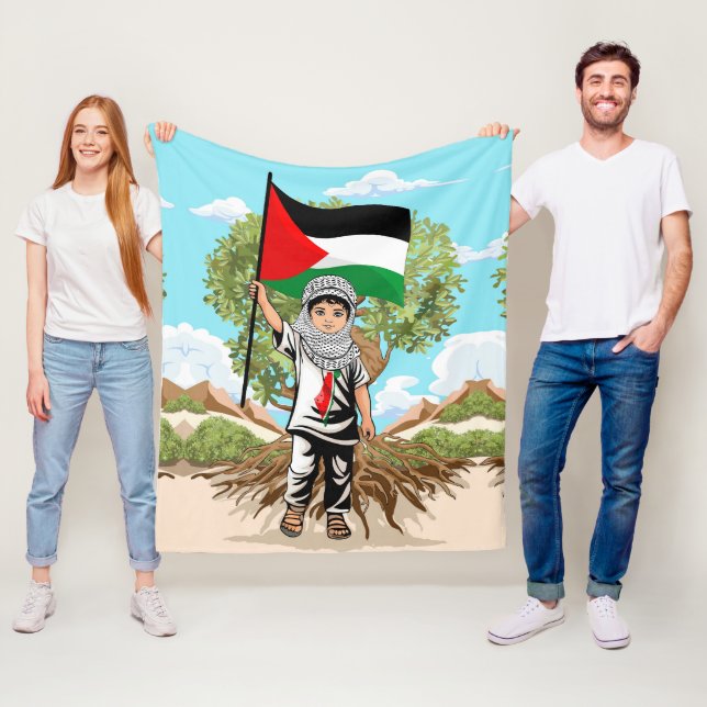 Couverture Polaire Enfant avec Keffiyeh Palestine Drapeau et olivier (En situation)