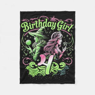 Couverture Polaire Enfants 4e Anniversaire Sorcière rose et vert 4 An