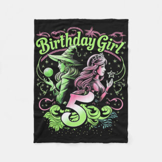 Couverture Polaire Enfants 5e Anniversaire Sorcière rose et verte 5 A